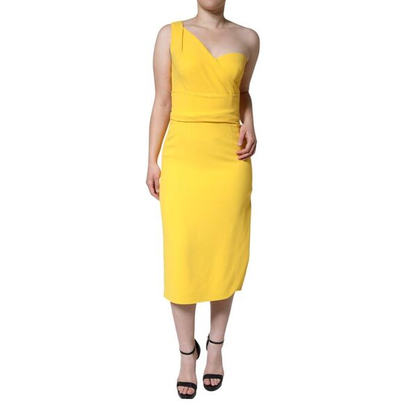 Dolce & Gabbana Yellow One Shoulder Side Slit Midi Women's Dress (Pre-Owned)